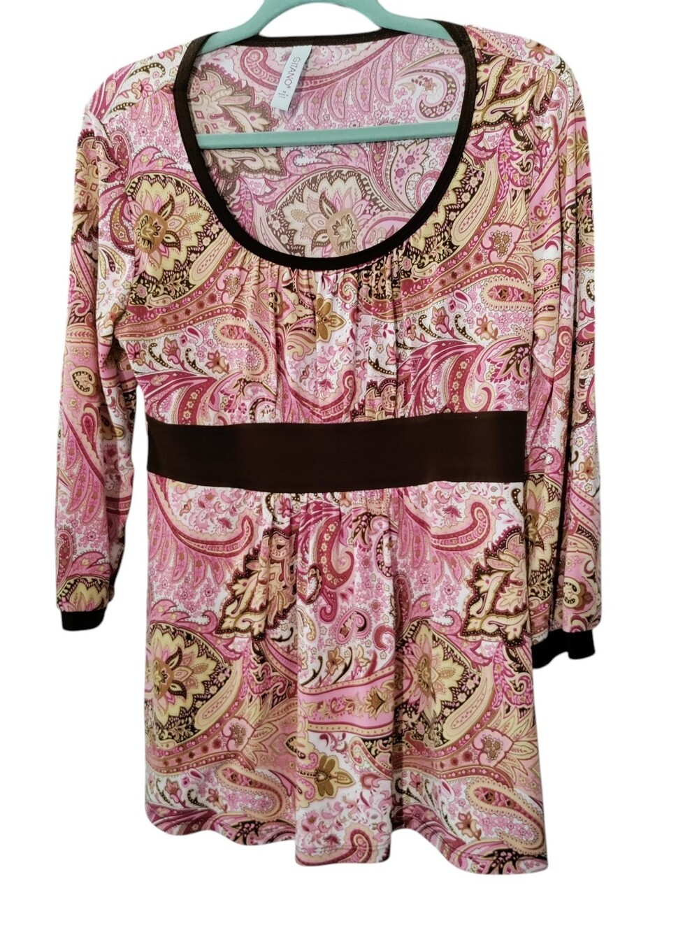 Vintage Gitano Empire Waist Baby Doll Tunic Top Paisley Retro USA Made